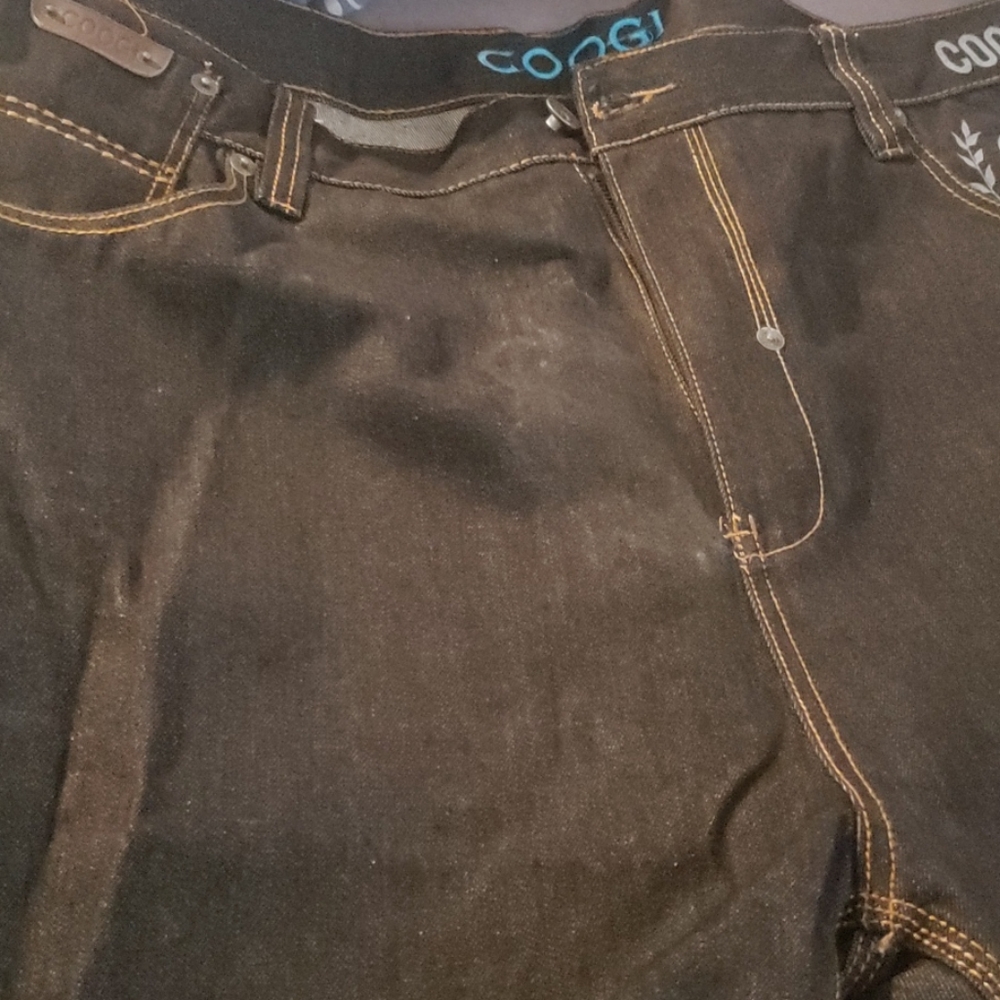 pair of coogi shorts and pair of ed hardy jeans